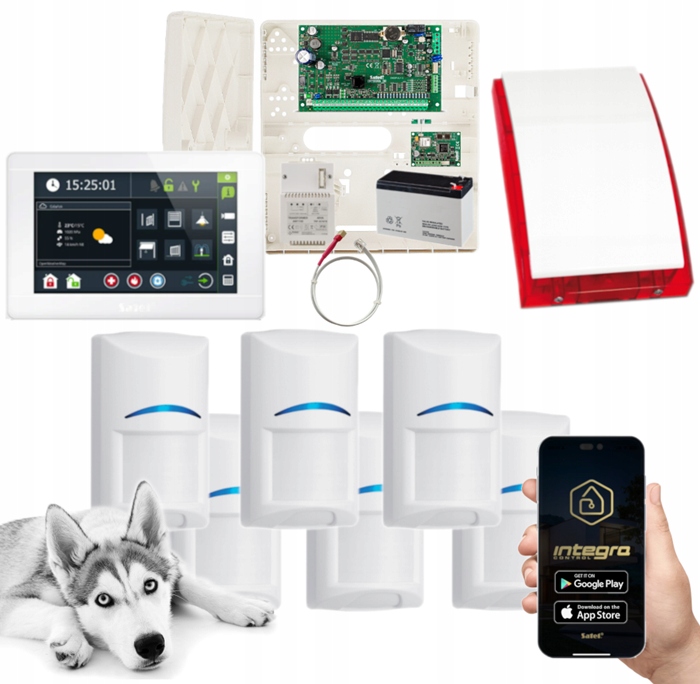 System Alarmowy Satel Integra 32 Gsm Lte 6 Czujek Bosch Pet Sms Clip App
