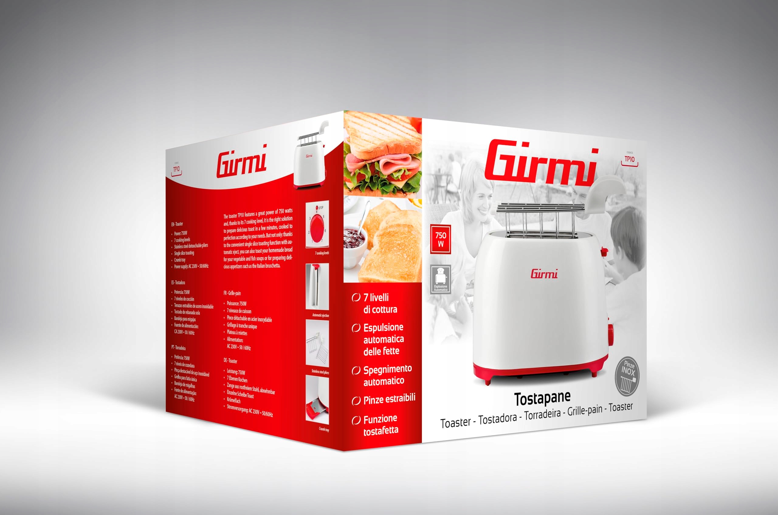 GIRMI Toster Plastikowy Biało-Czerwony, biały/czerwony 750W — miniatura 7