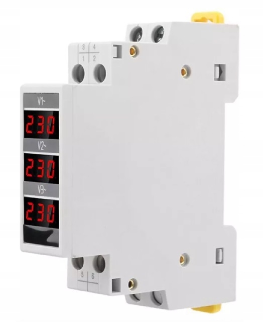 Cyfrowy woltomierz 3-fazowy DIN Regmag BV-3R 80–500 V AC – Kompaktowe wymiary