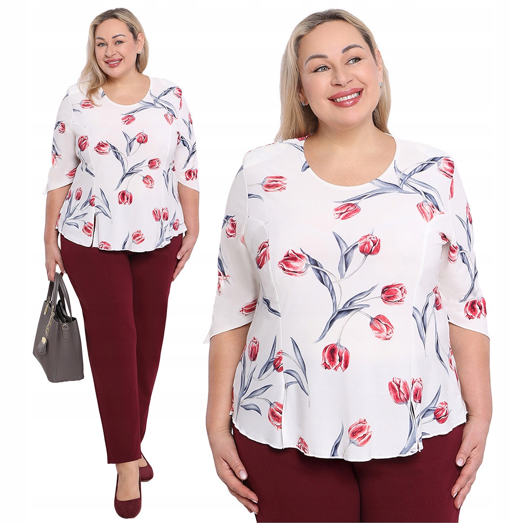 Bílá halenka s tulipány 48/50