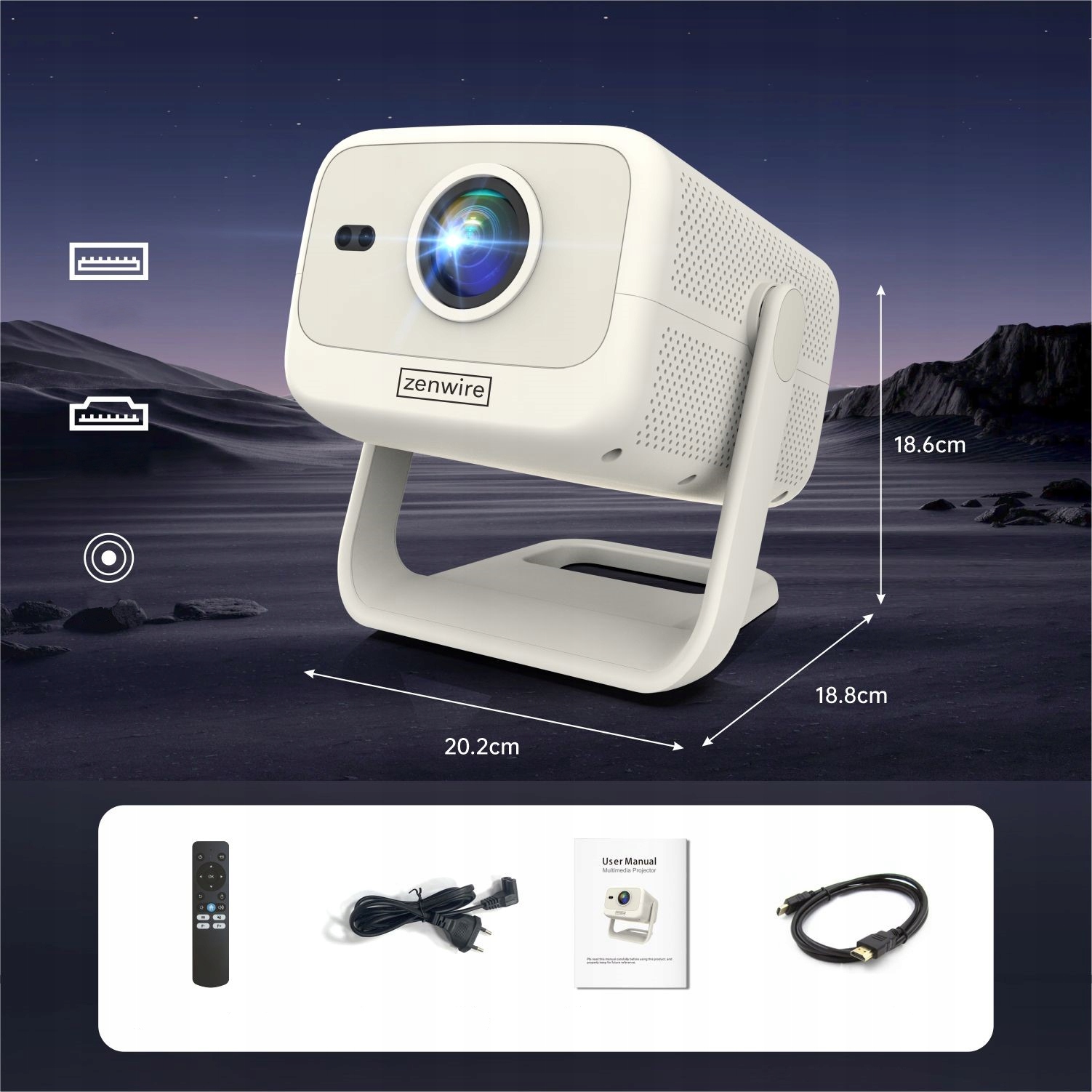 Mini Projektor Przenośny Android WiFi Rzutnik FULL HD 4K Telefon Bluetooth