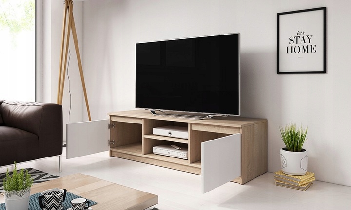 Szafka RTV DINGO 120cm BIAŁY / DĄB SONOMA Marka KING-Meble