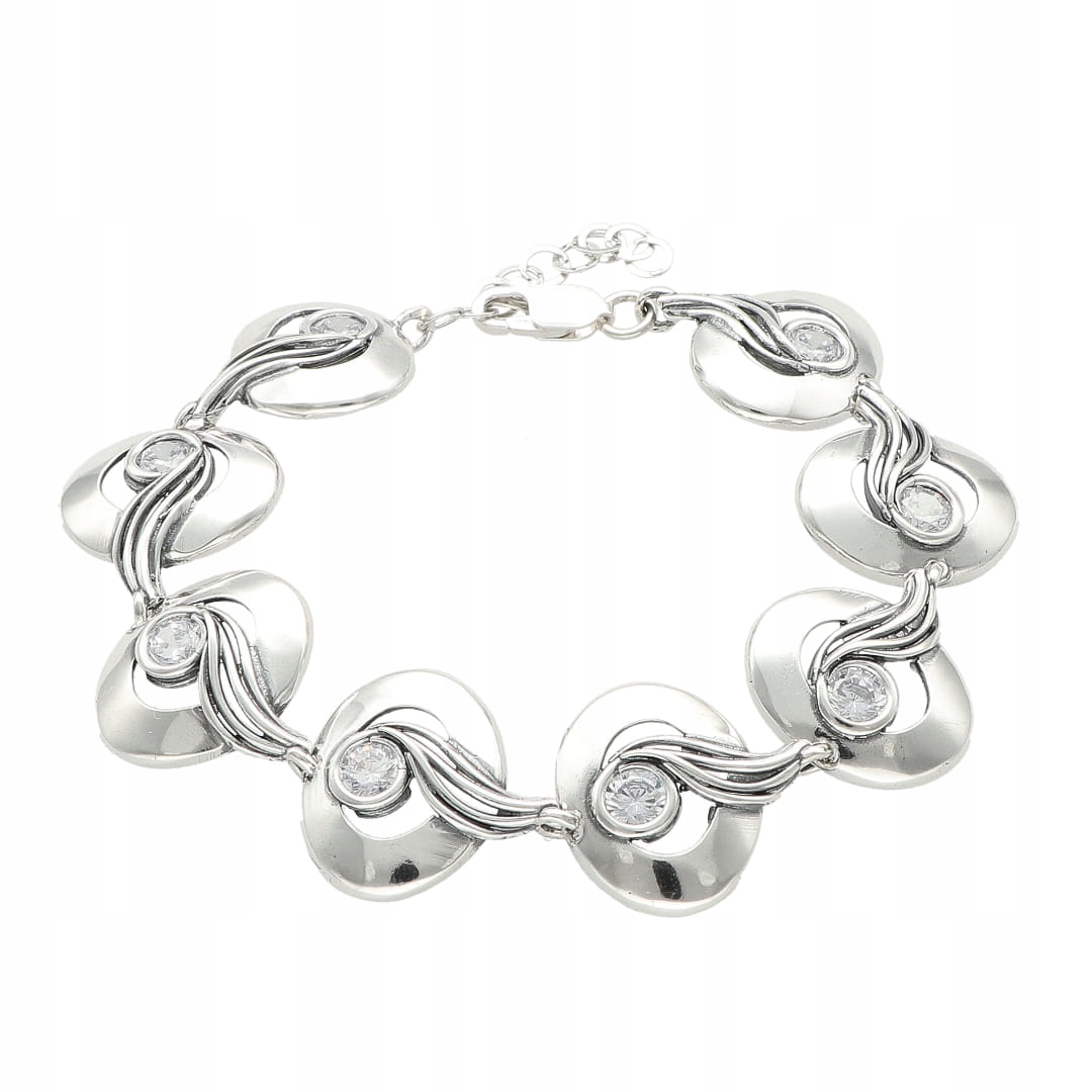 Oválný náramek s stříbro stříbrem a zirkonem