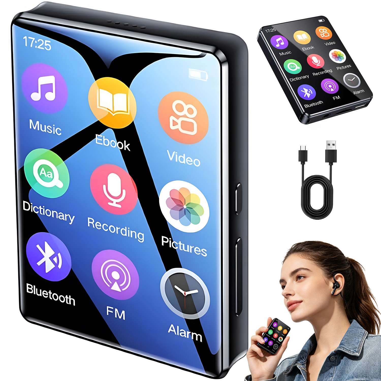 ODTWARZACZ MP3 BLUETOOTH 5 0 EKRAN DOTYKOWY FM RADIO MP4 BEZ KARTY PAMIĘCI