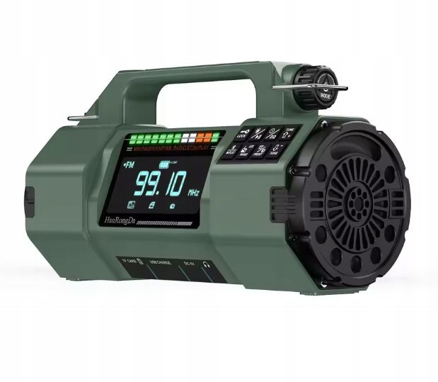 HRD-908 odbiornik globalny Mw, Sw, Vhf, Fm z dynamo, latarką i alarmem