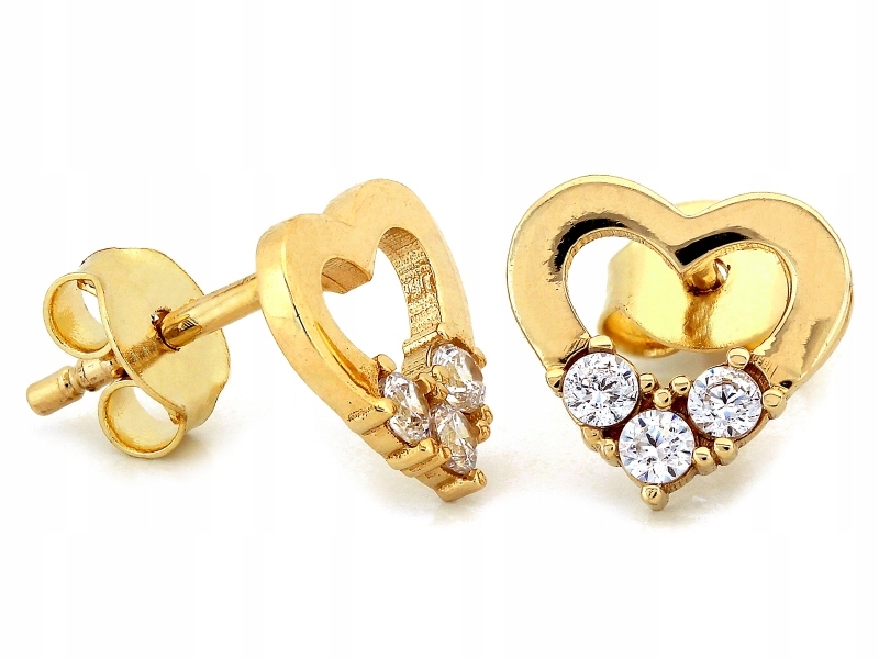 Náušnice pro ženu ze zlata 585 srdíčka na tyčince se zirkony jako dárek