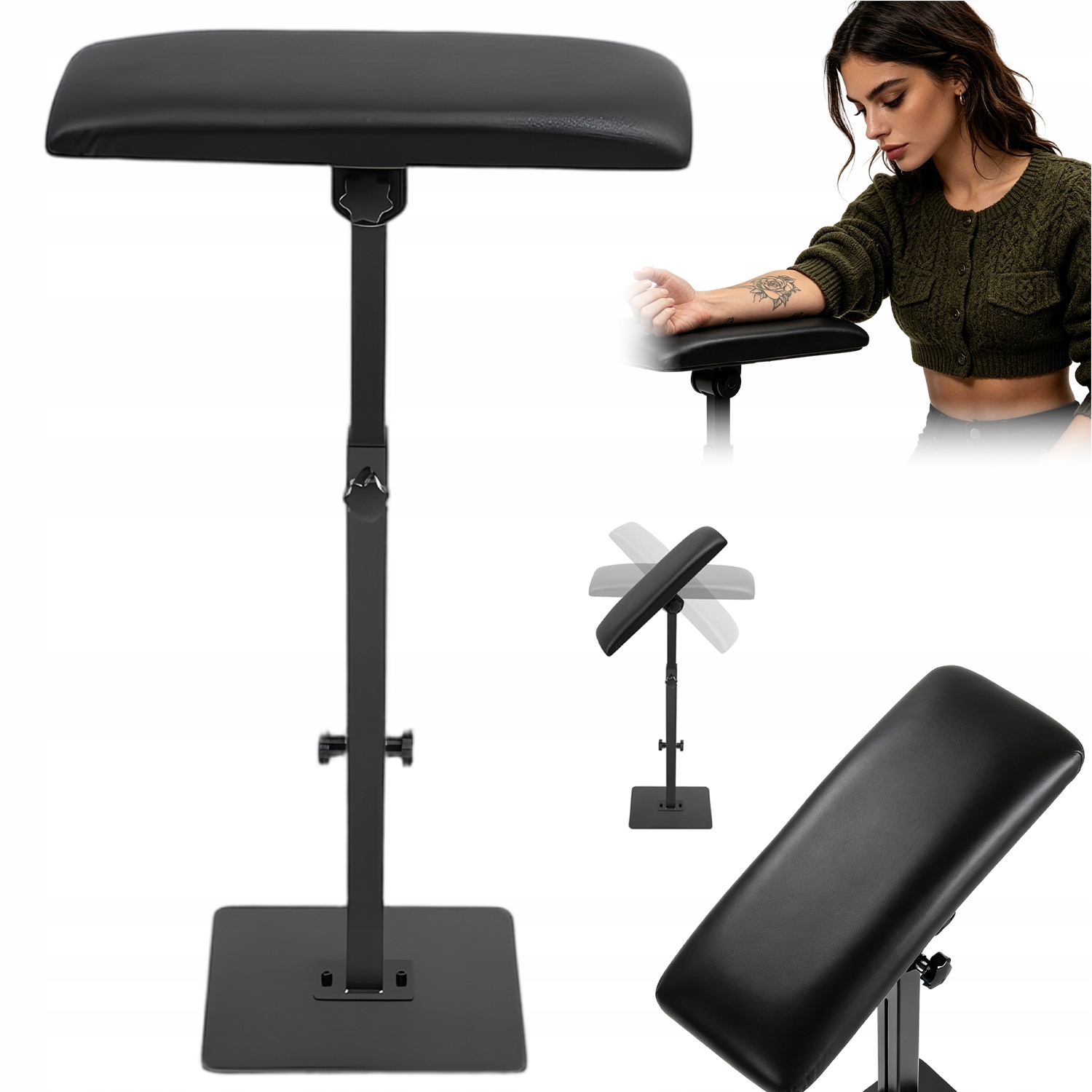Loketní Opěrka S Podstavcem Na Tetování Ergonomická, Nastavitelná, Černá, Odolná