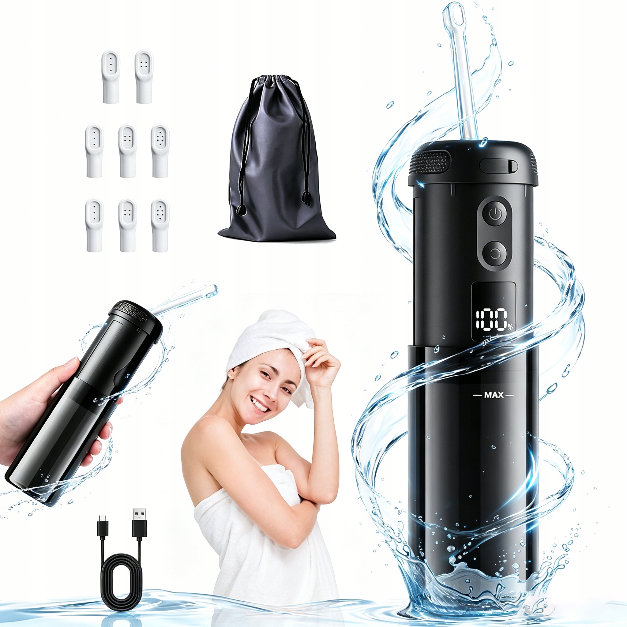 Akumulátorový Přenosný Elektrický Bidet, Intimní Irigátor 2000MAH, Černý