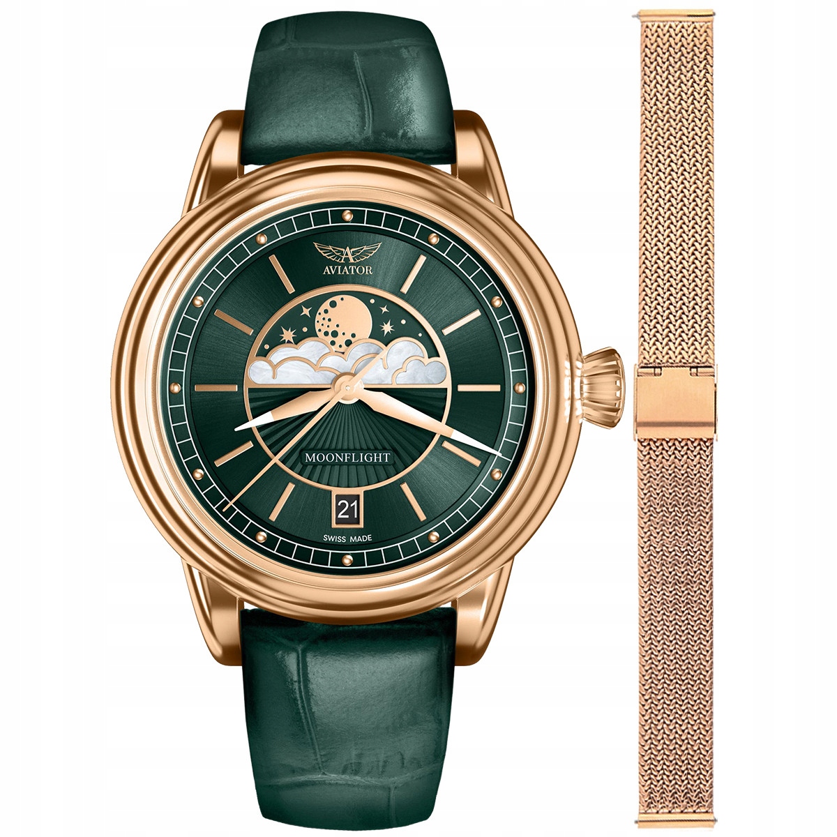 Dámské hodinky Aviator V.1.33.2.263.4-SET růžové zlato