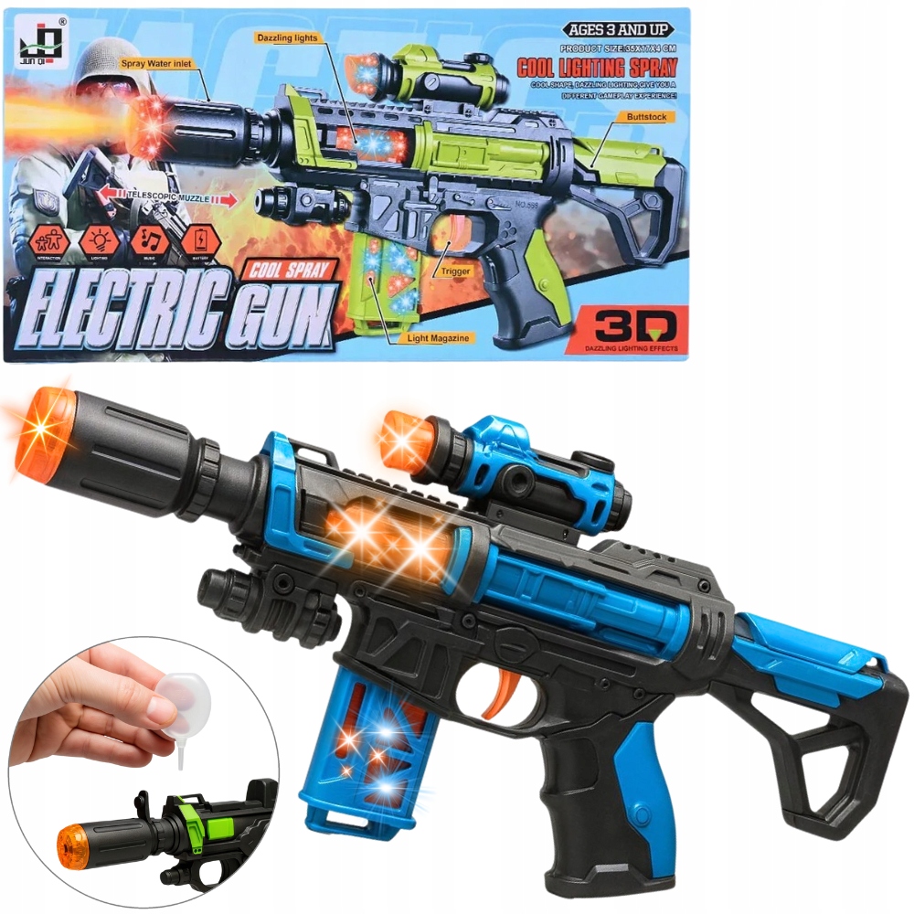 DUŻY KARABIN PISTOLET 35CM NA BATERIE Z PARĄ ŚWIATŁO 3D DŹWIĘK ŚWIECĄCY