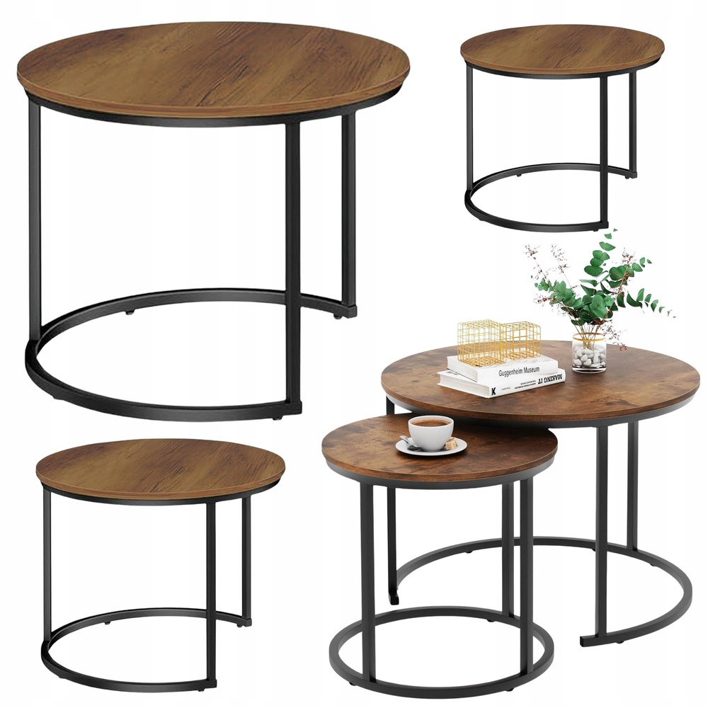 Sada kulatých konferenčních stolků 3v1 Vintage Přírodní dřevo 51 cm 40 cm 30 cm