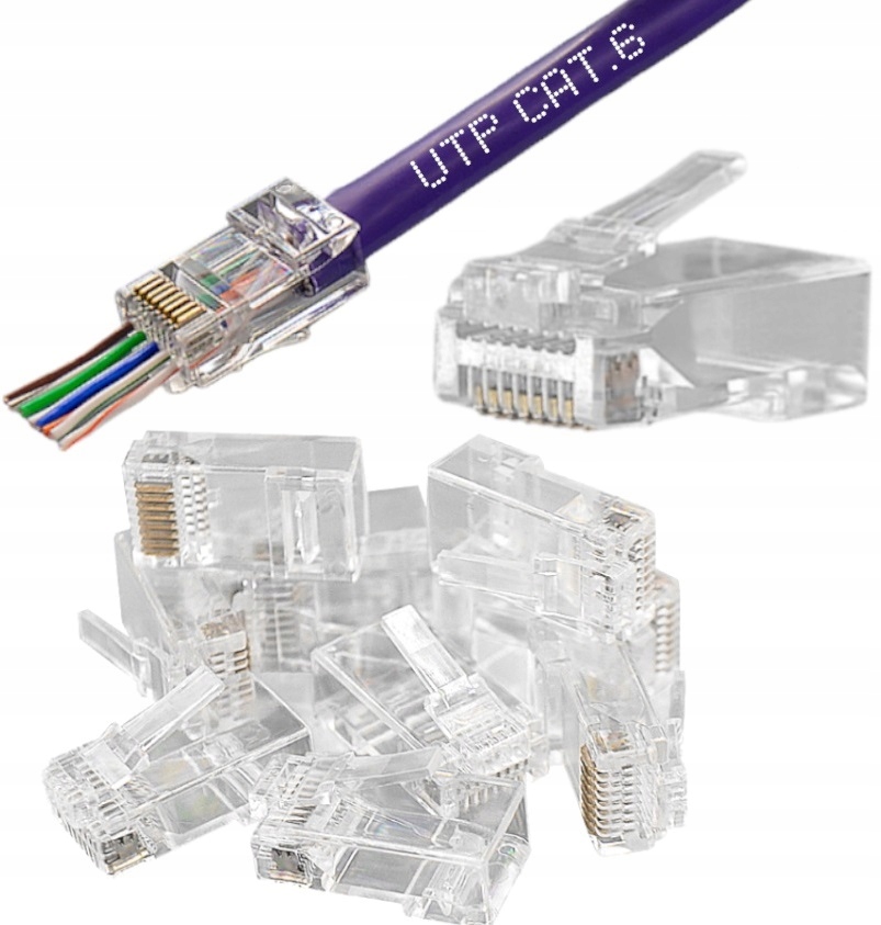 10x Wtyki Złączki Końcówki RJ45 Przelotowy RJ kat 6 na Kabel LAN UTP 10szt.