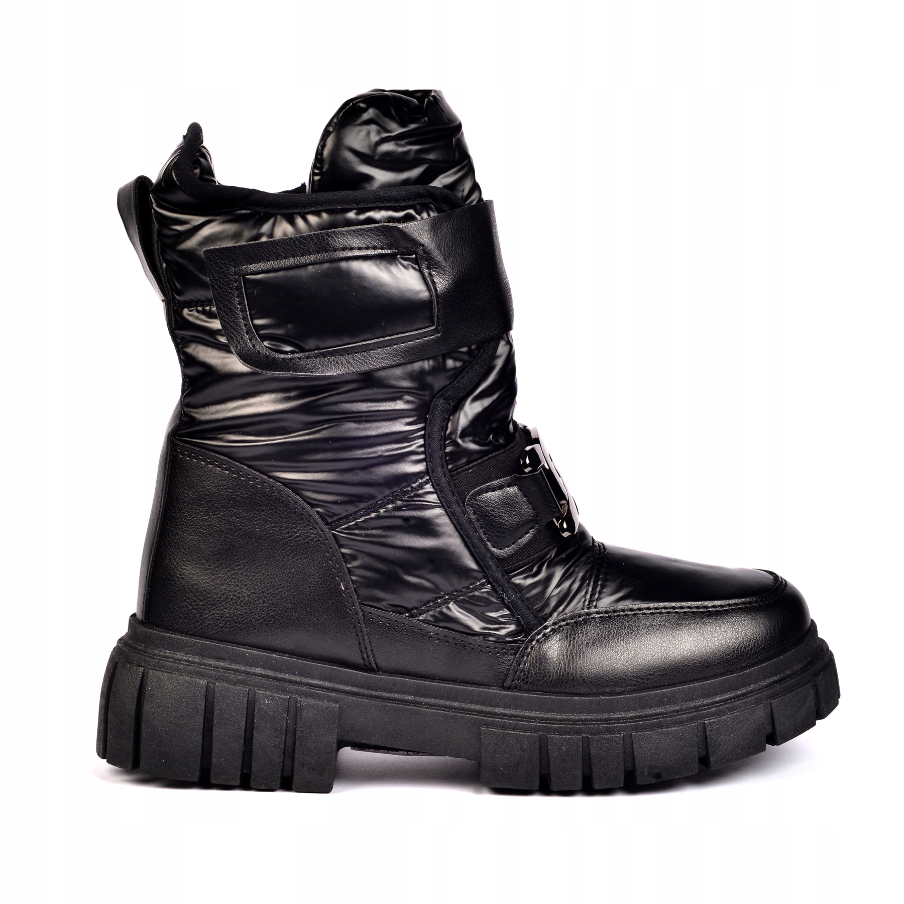 ŚNIEGOWCE DAMSKIE CZARNE KOZAKI ZIMOWE KLAMRA Rozmiar 39