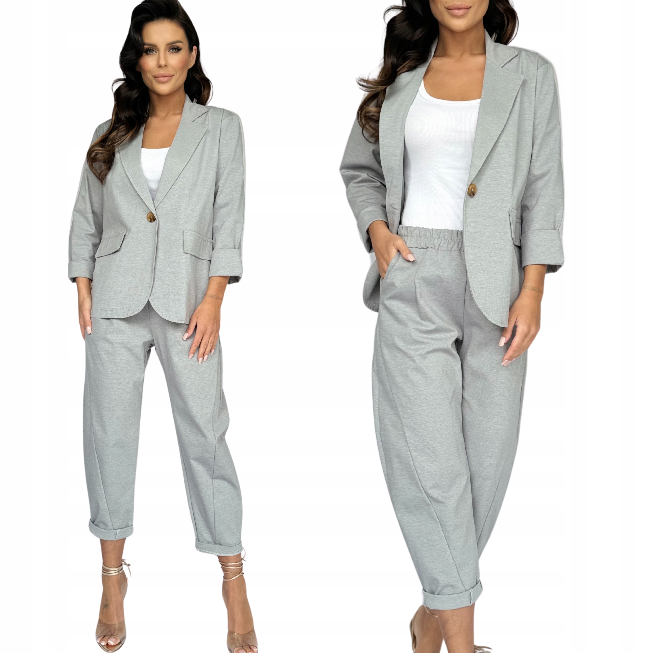 Garnitur Komplet Damski Marynarka Żakiet Spodnie Dres Bawełna One Size Kolo