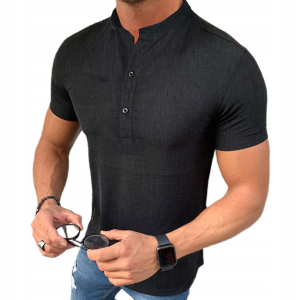 Pánská košile Stojka Casual Lněná Len Bavlněná regular fit