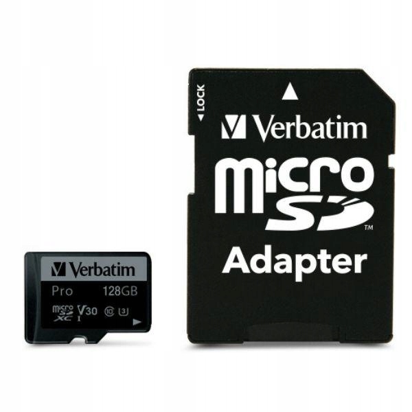 Verbatim Paměťová karta microSD 128GB adaptér Pro U3, černá, 47044