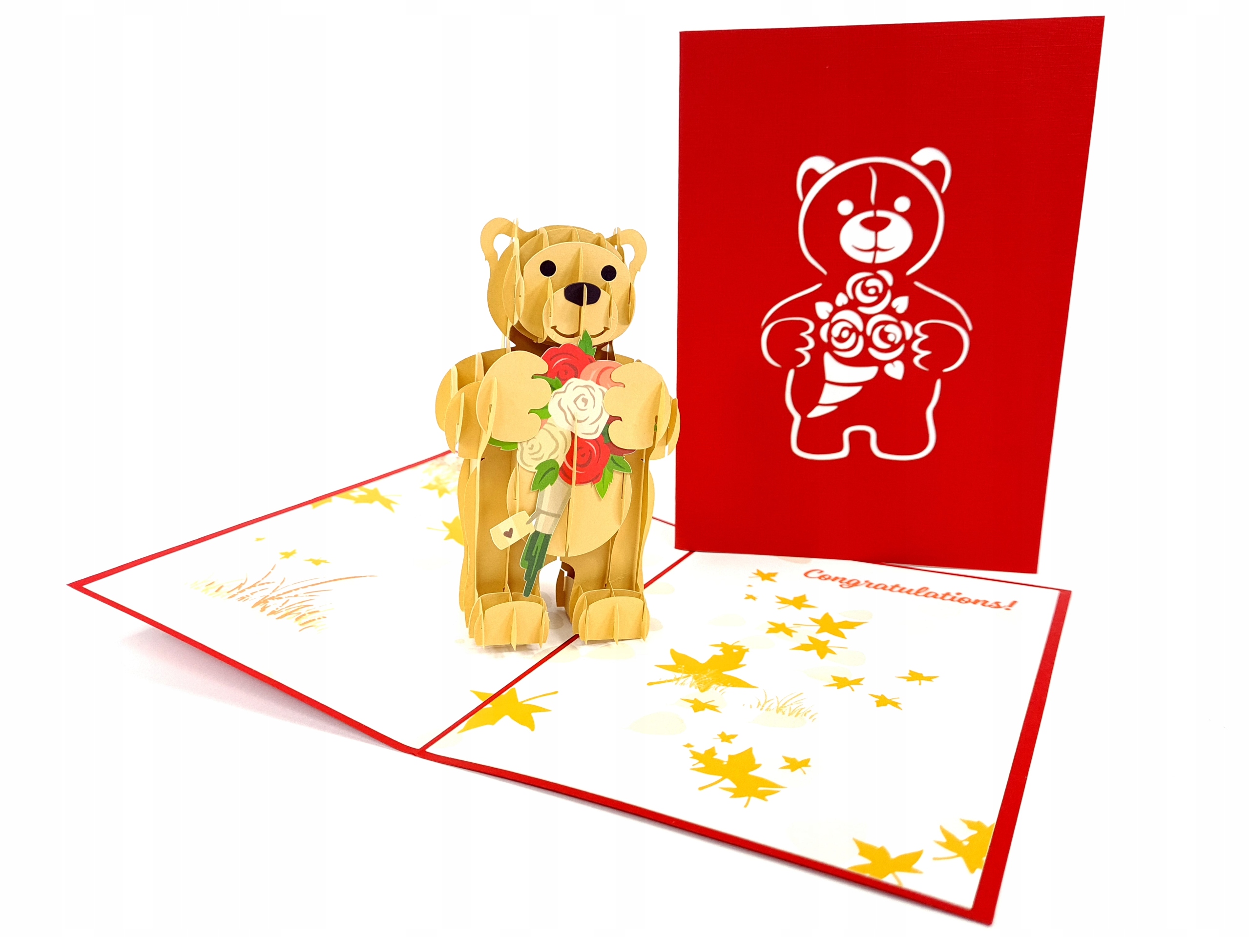 Medvedík s ružami 3D pohľadnica Deň žien Deň babičiek Deň matiek Deň sv. Valentína Svadba