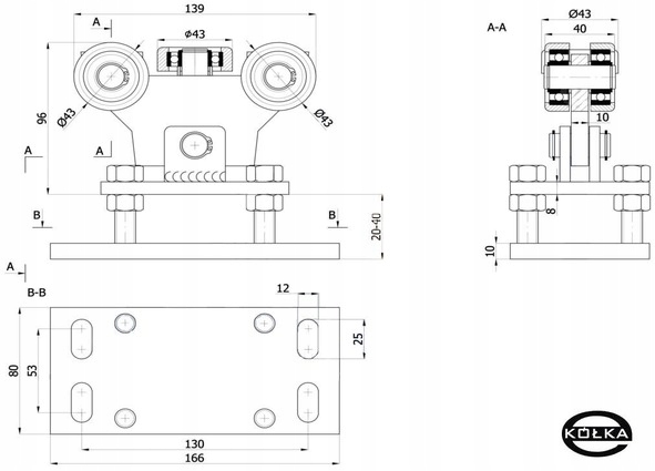 WÓZKI BRAMOWE ROLKI BRAMY PRZESUWNEJ 50x50x2,5 Marka inna