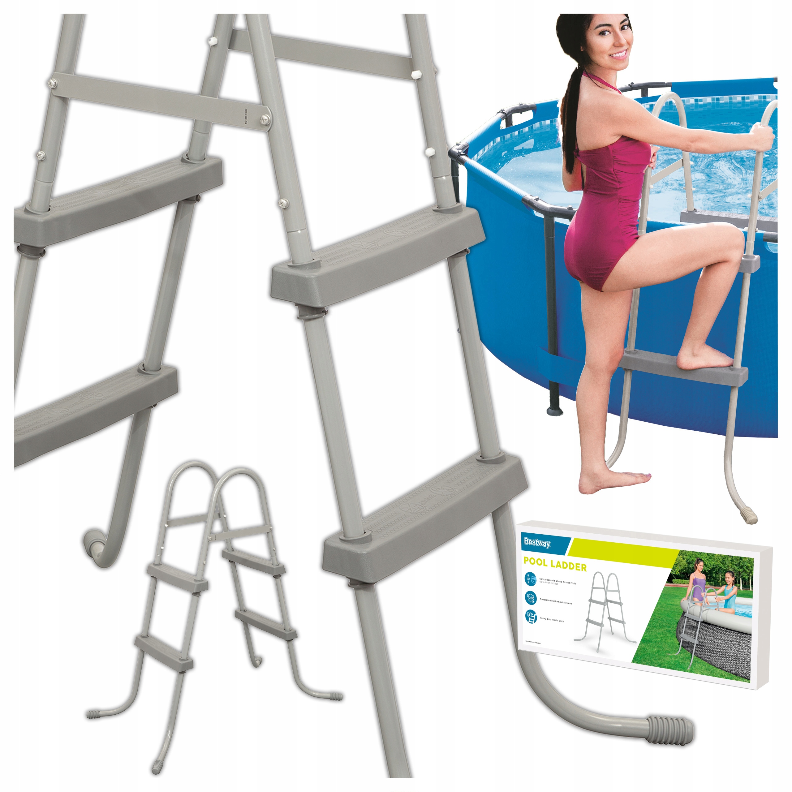 Bestway 58430 žebřík do bazénu 84 cm kovový s protiskluzovými stupni