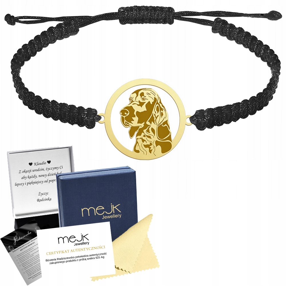 Zlatý náramek s psem Irish Red Setter 925 Makramé Žena Gravírování Bonus