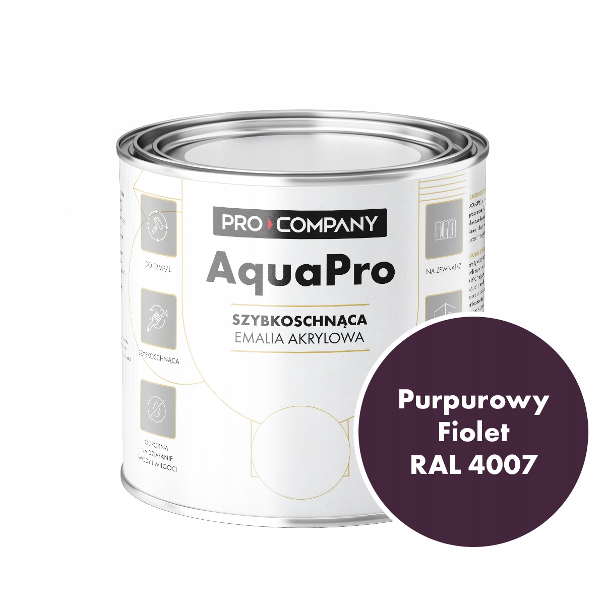 Aqua Pro Emalia Akrylowa Szybkoschnąca 0,7L Purpurowy Fiolet Ral 4007