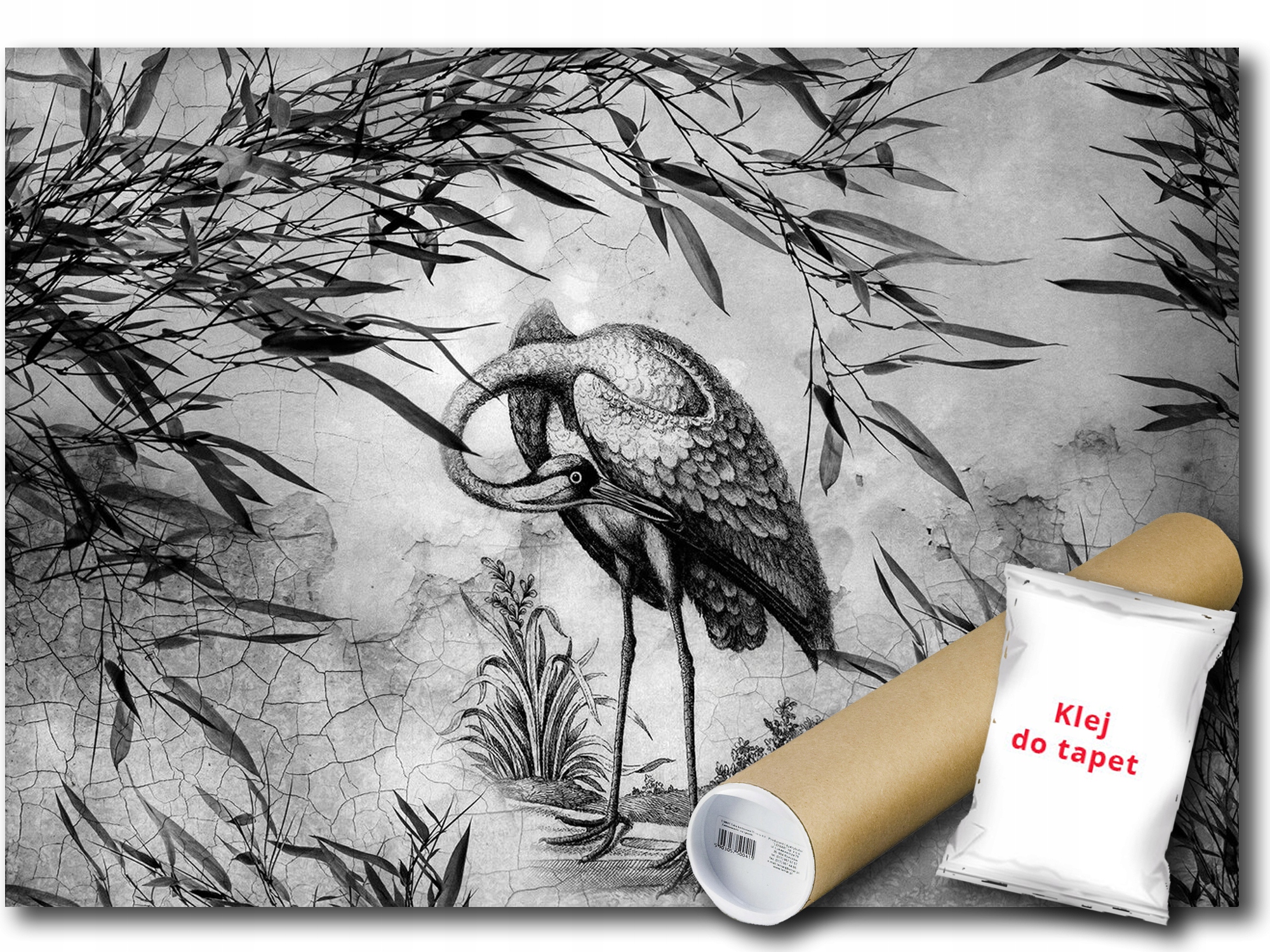 Vinylová Fototapeta Pták Jeřáb Grafika Kresba Skica Stěna Beton 208x146