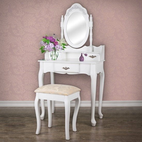 Elegancka TOALETKA KOSMETYCZNA + TABORET 06 Wykończenie połysk