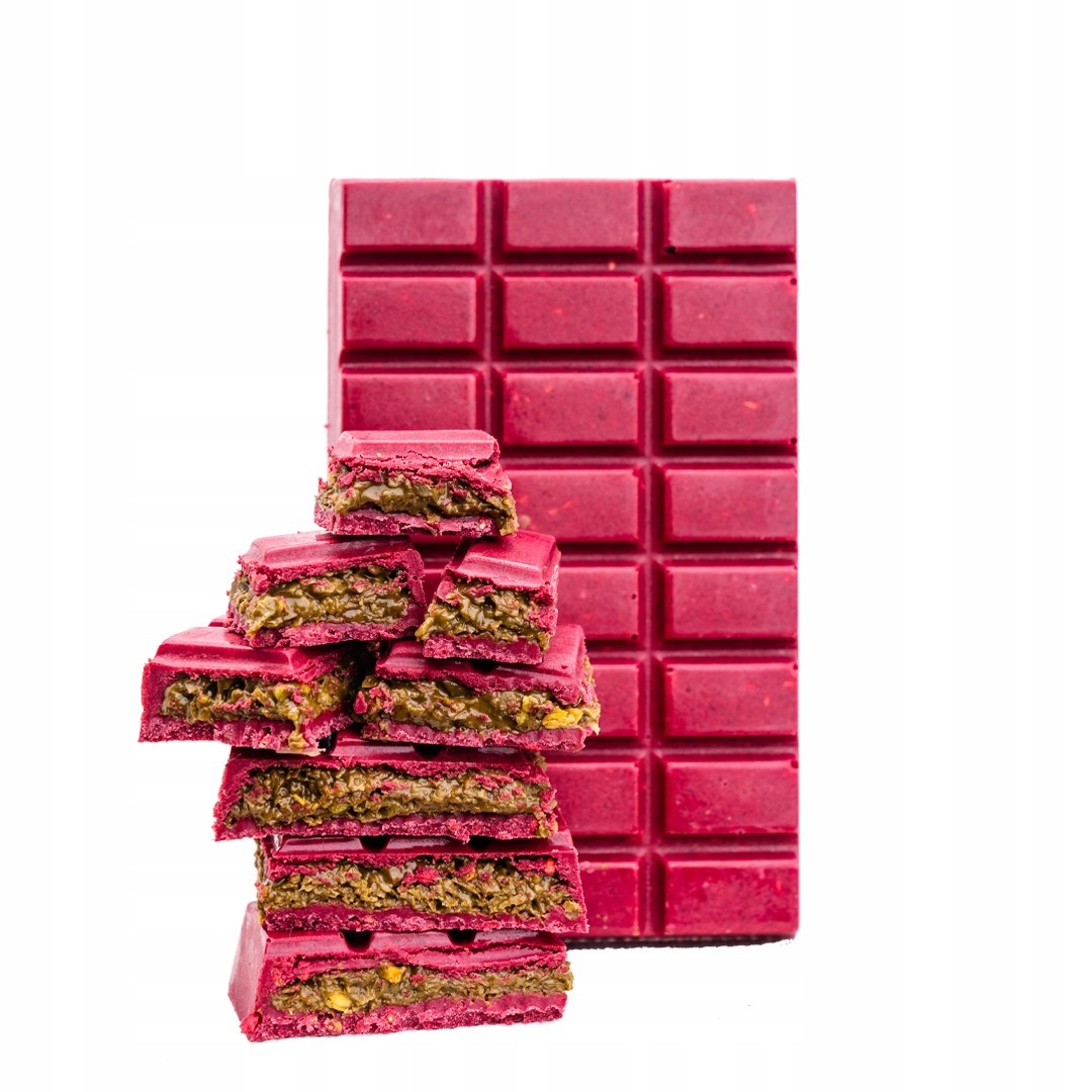 Čokoláda bílá čokoláda s malinovou a pistáciovou náplní, kvalita Callebaut Pl