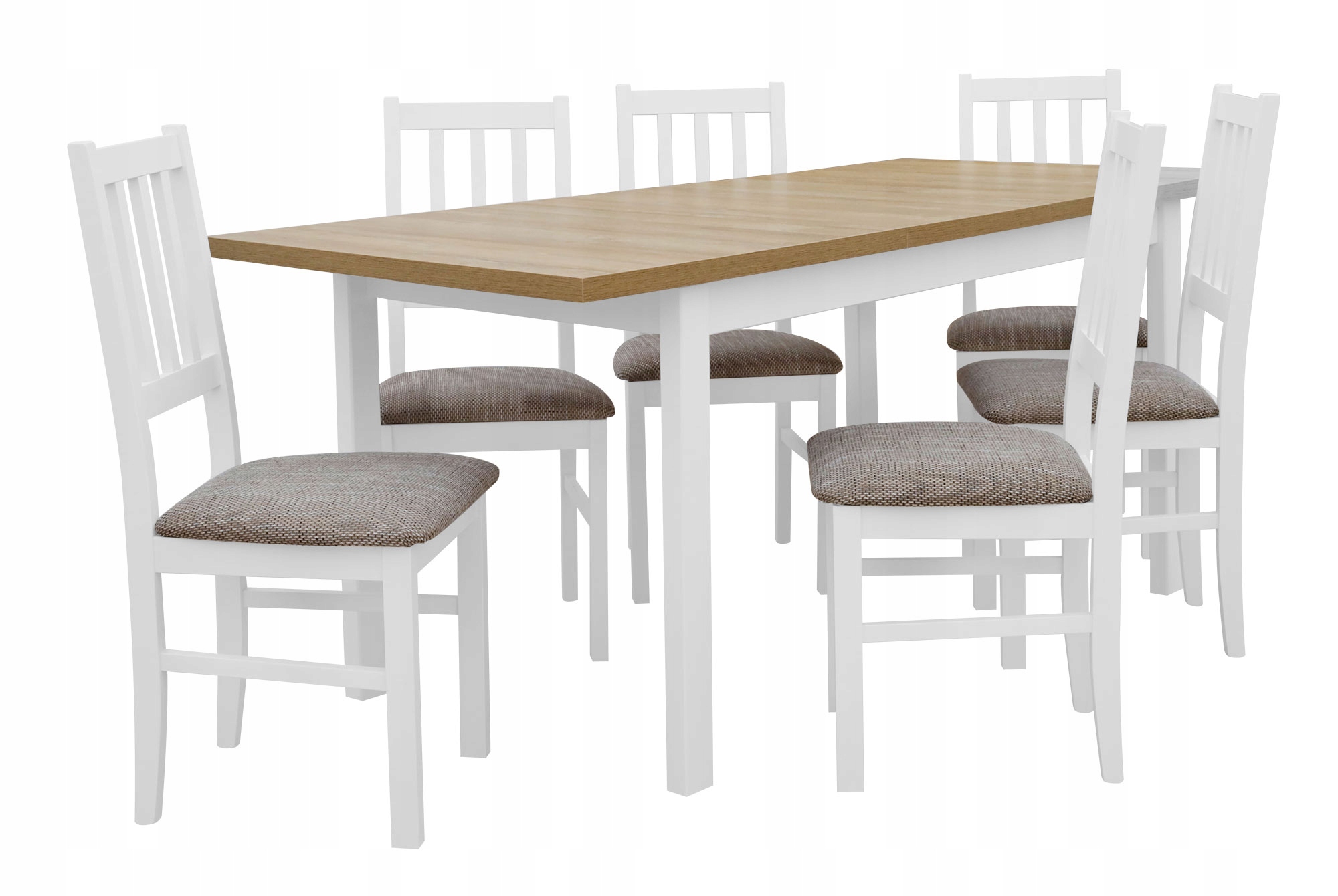 Jídelní Set Velký Rozkládací Stůl 6 Židlí Bílá/dub Grandson