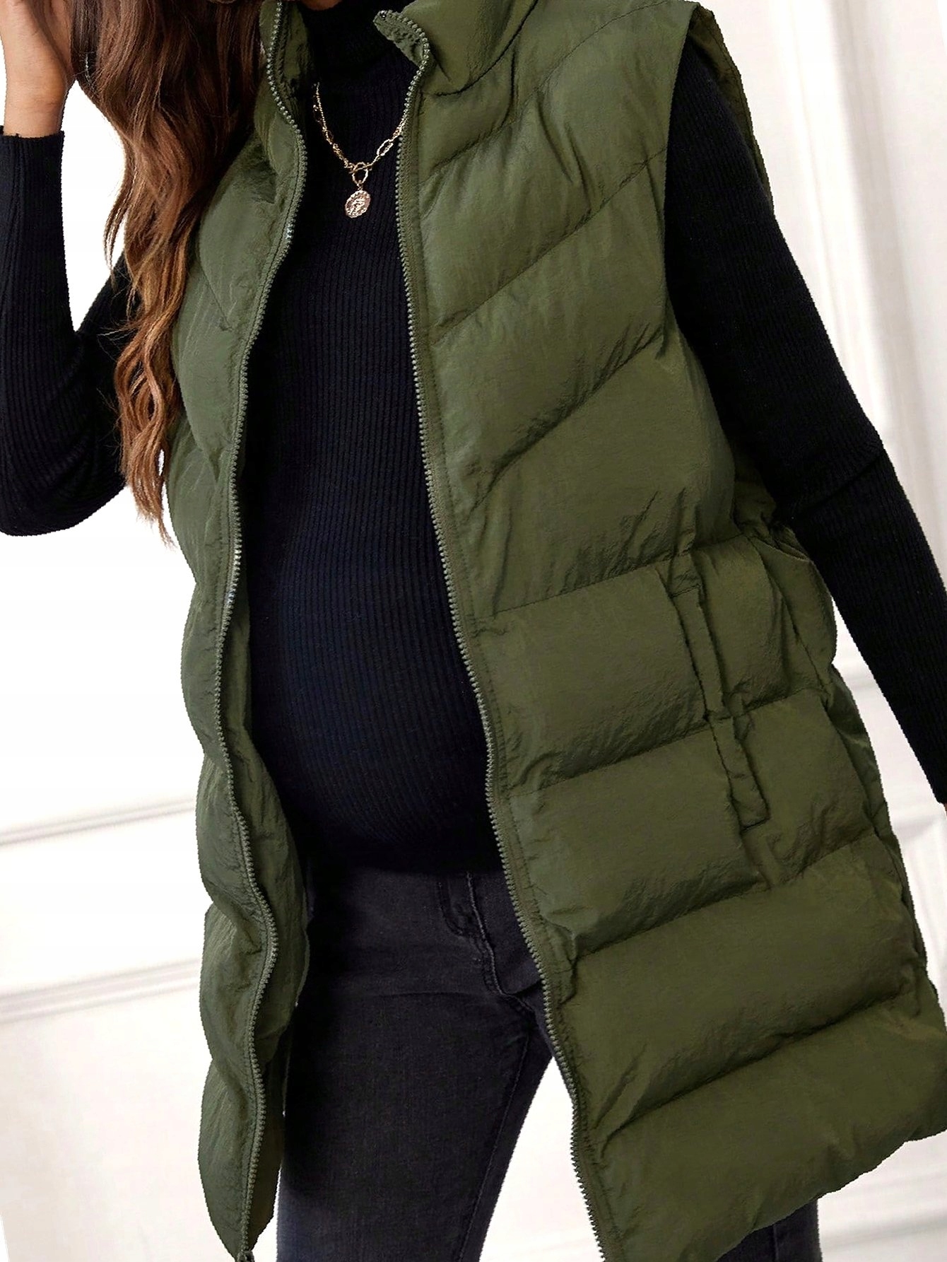 Těhotenská prošívaná vesta s péřovým stojáčkem, zelená, velikost XXL, velikost 44