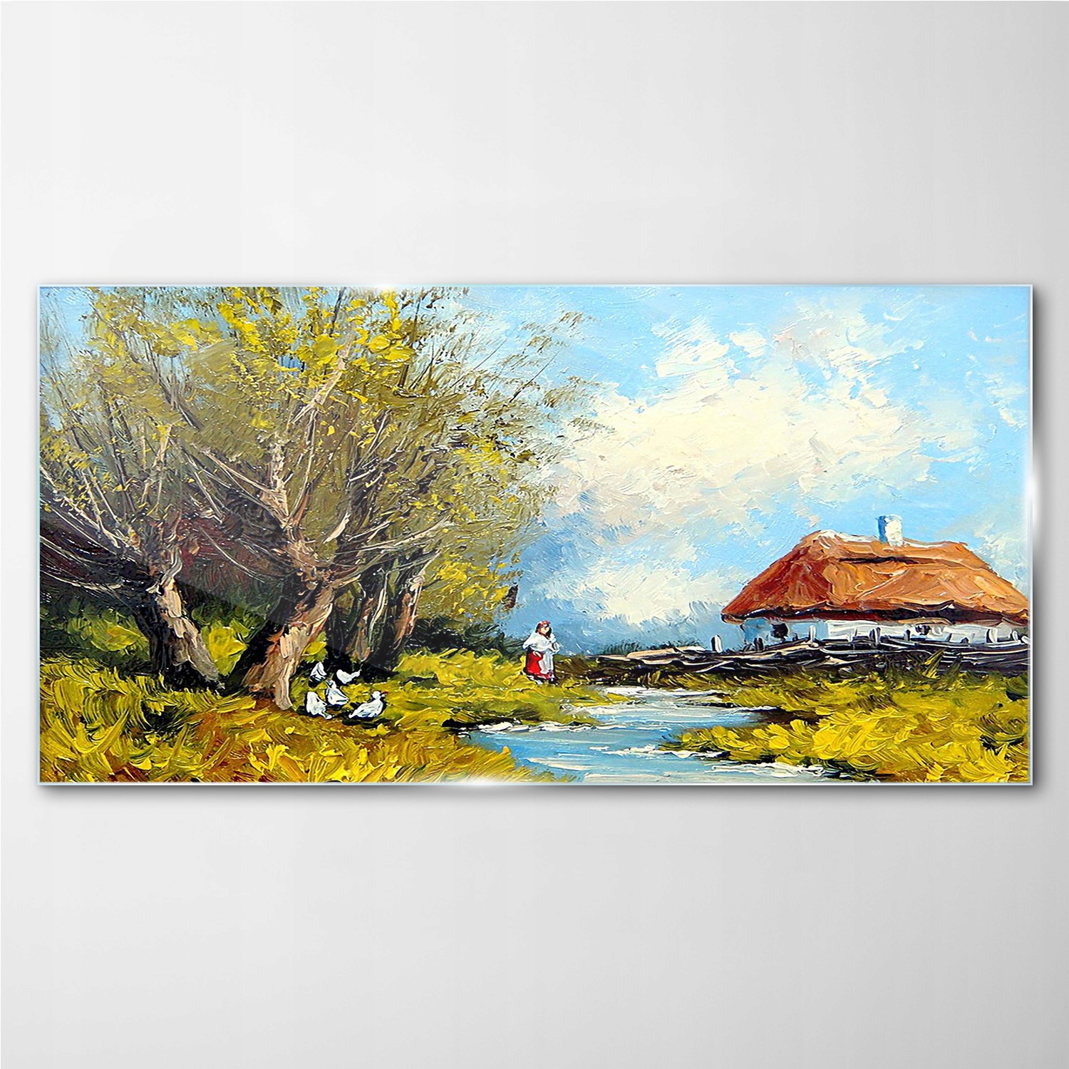 

Foto-obraz szklany Wieś drzewa chmury 140x70 cm