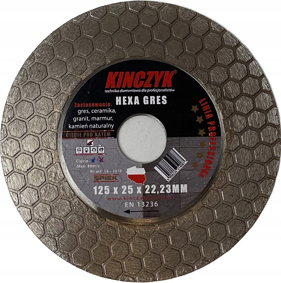 Diamantový kotouč 125x25x22,23 mm Kińczyk Hexa-gres pro řezání pod úhlem 45°