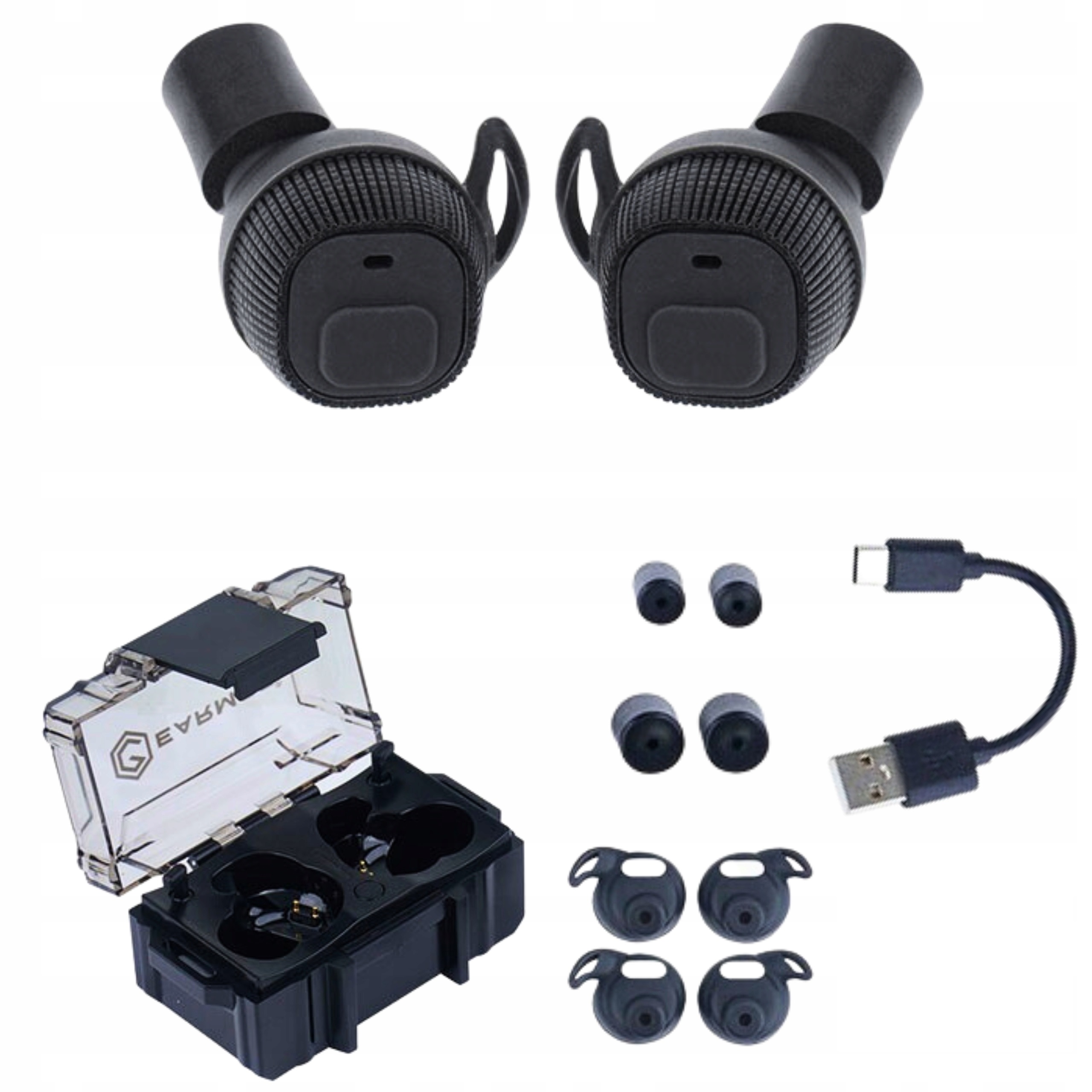 Dokanałowe Aktywne Ochronniki Słuchu do Uszu Na Strzelnicę Earmor M20 Black