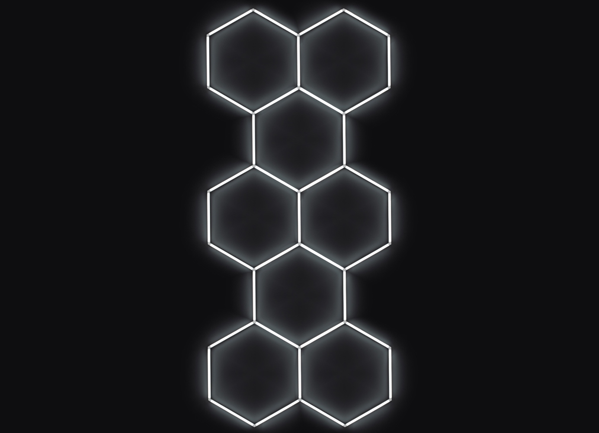 Escape6 Kompletné Led hexagónové svietidlo biele 6500 K, 8 elementov 166x386cm