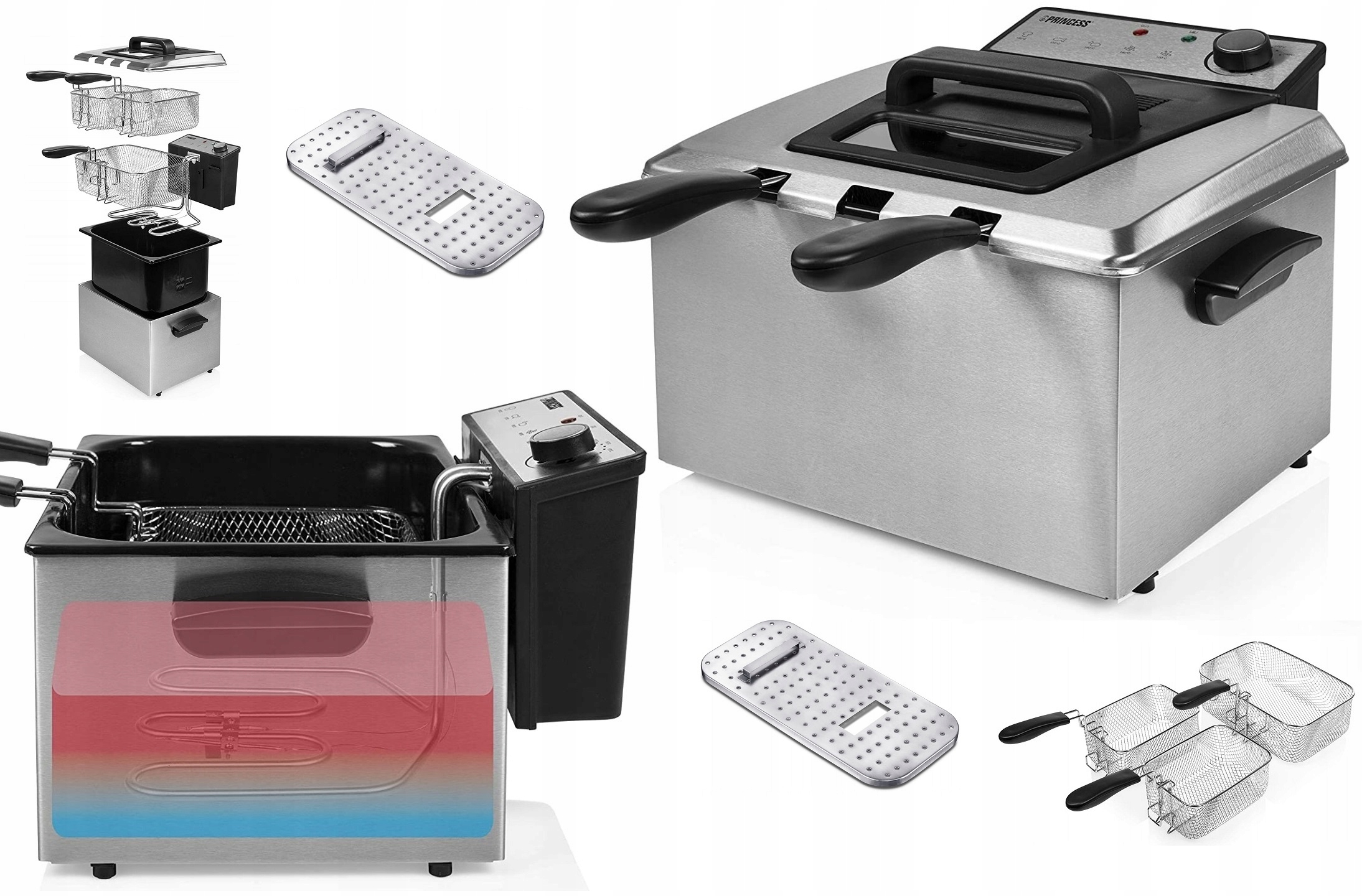 Senzační Dvojitá Fritéza Ocel Rvs 3270W 5L se studenou zónou Termostat