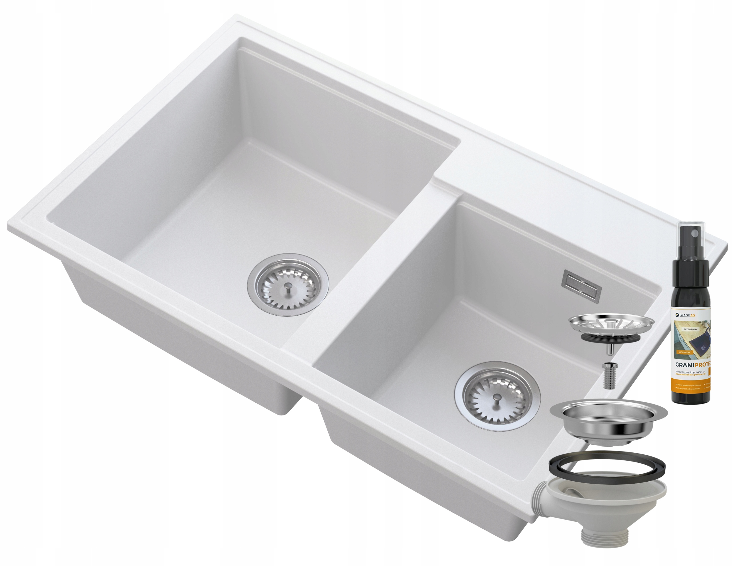 Dvojkomorové Umývadlo Hektor Biela Žula Sifón Chróm