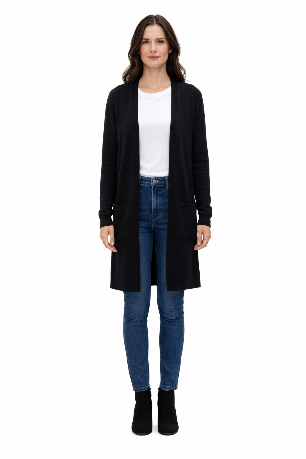 Černý Dlouhý Svetr S Kapsami A Volným Střihem S/m I3A