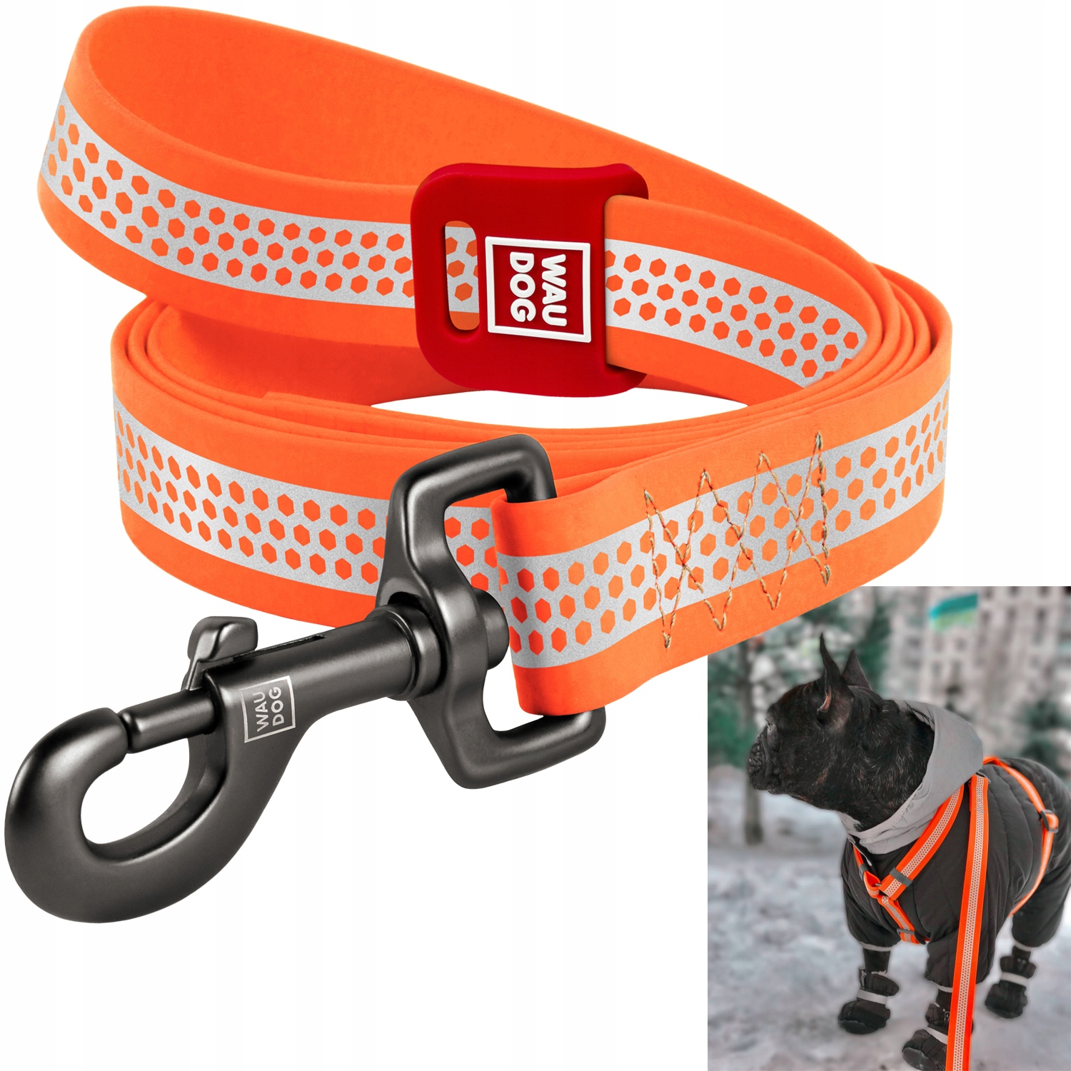 Vodítko pro psa voděodolné, reflexní, oranžové, vel. M, 20 mm, 183 cm