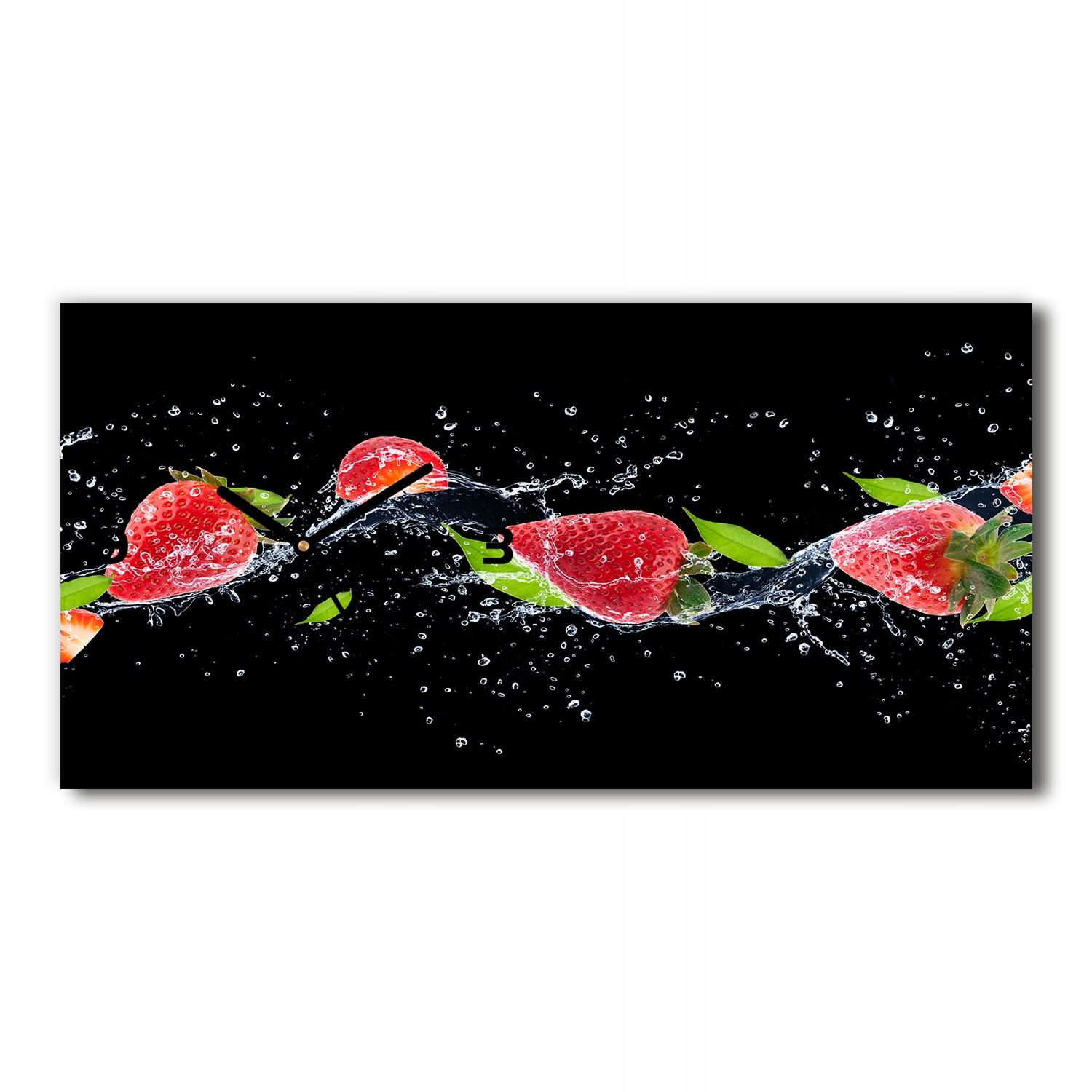 

Zegar ze szkła na ścianę Truskawki i woda 60x30 cm