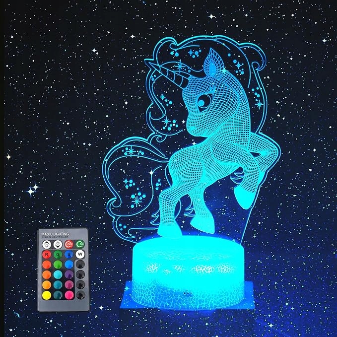 Homcoice 3D Lampka nocna dla dzieci Jednorożec USB+ Pilot 16 kolorów