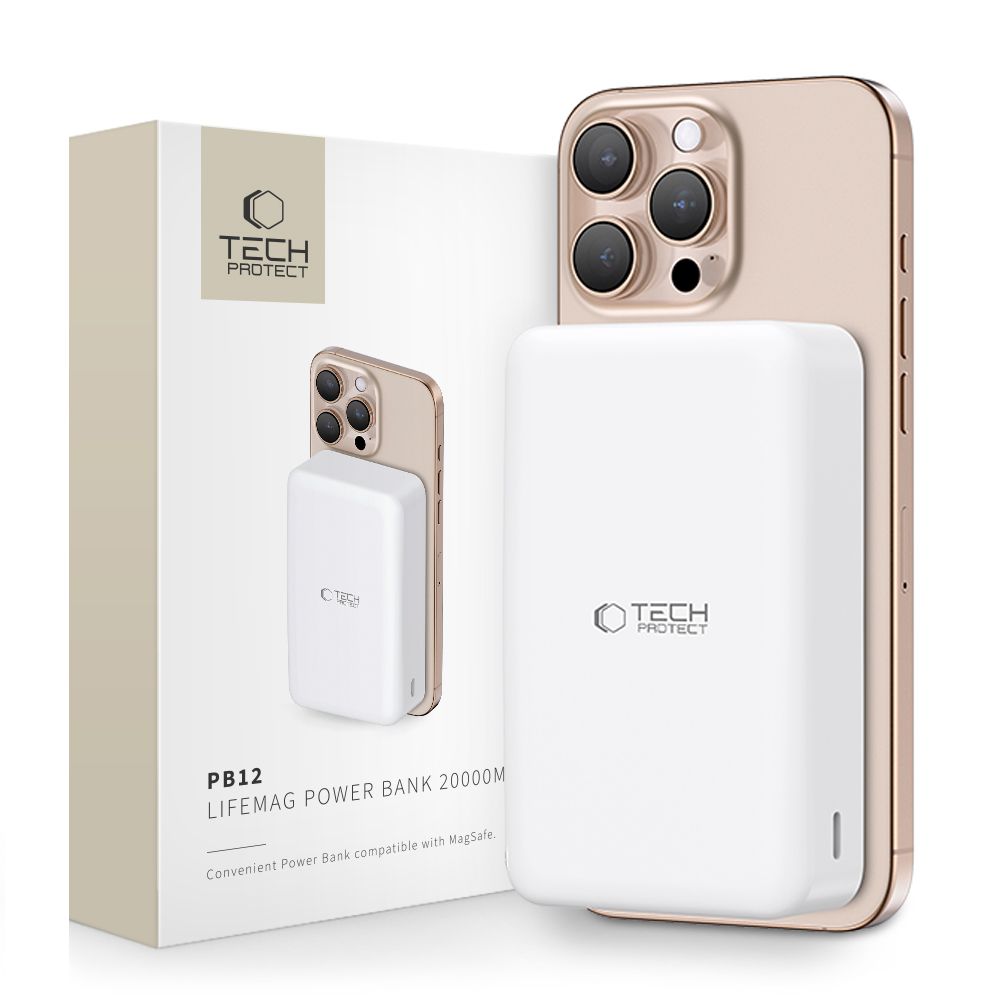 Tech-Protect PB12 LifeMag MagSafe Power Bank 20000mAh, bílý