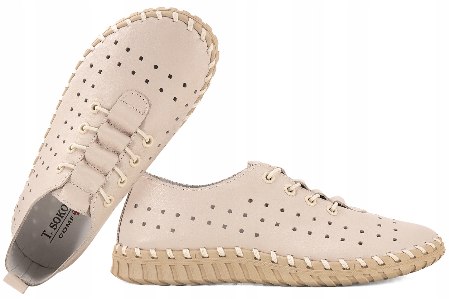 T.sokolski Lyn W26-02 Ažurové Kožené Polobotky Dámské béžové, béžová 37