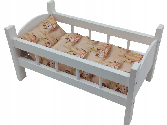 ŁÓŻECZKO DLA LALEK BIAŁE DREWNIANE +POŚCIEL