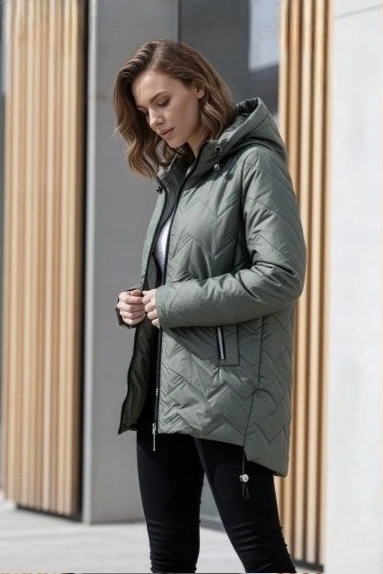 Ozdobně Prošívaná Bunda B8588 Khaki M (38)