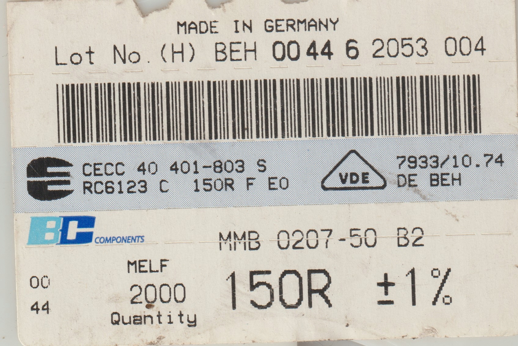 [20szt] 150R 1% 50ppm 1W rezystor Smd melf MMB0207 Beyschlag low noise