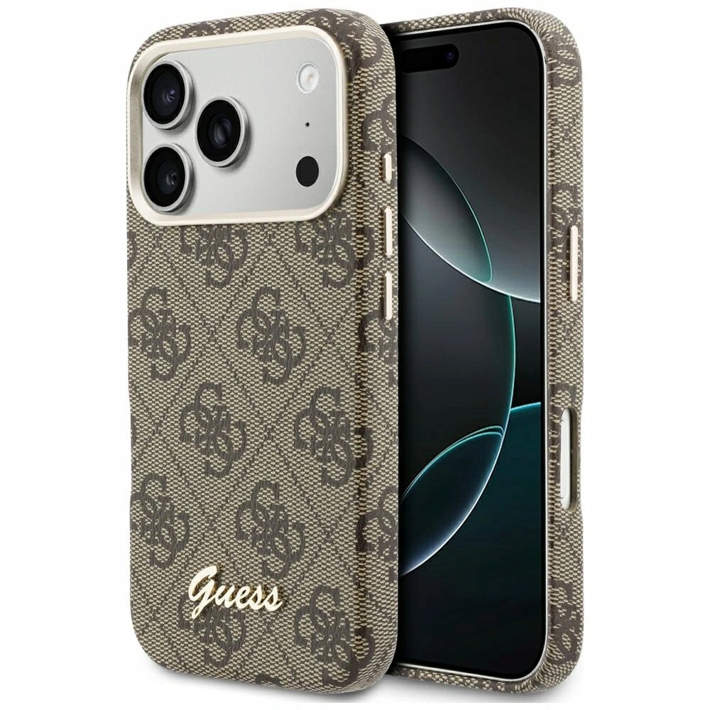 Pouzdro Guess 4G Script MagSafe pro Apple iPhone 17 Pro, hnědé