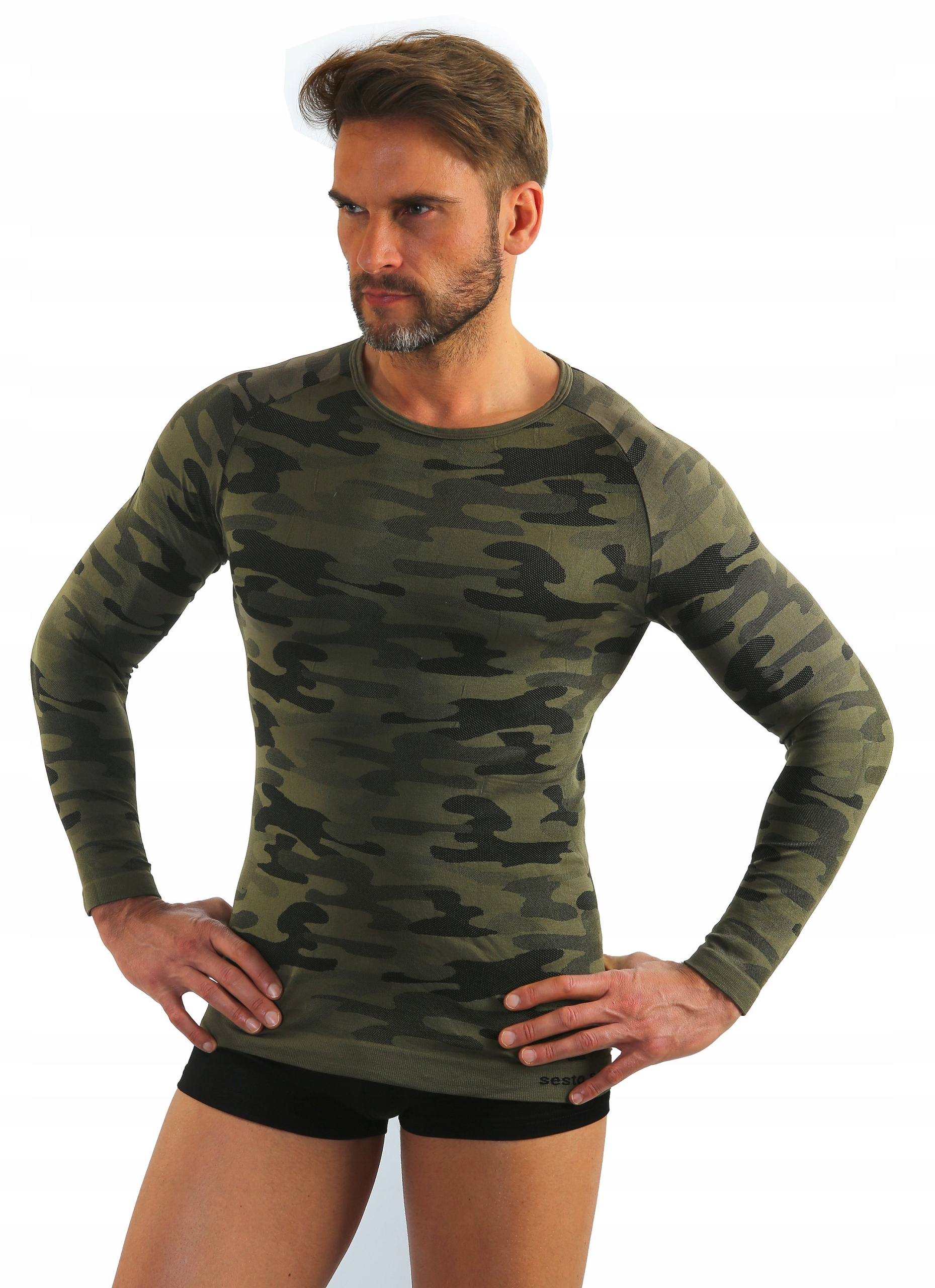 Sesto Senso Koszulka męska Thermo Active Militarna długi rękaw moro khaki L