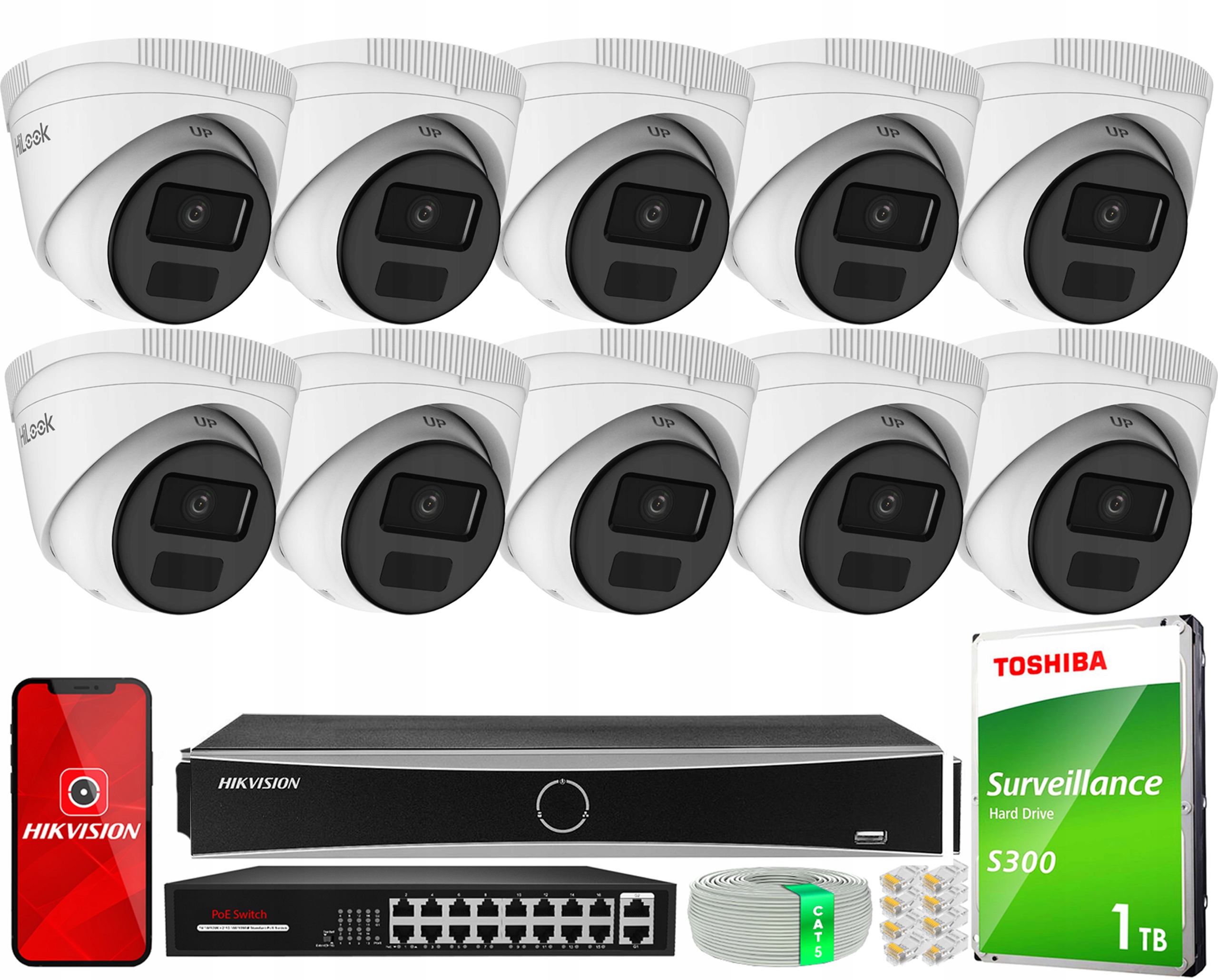 Monitorovací sada 10x IPCAM-T4-P Full Hd, PoE, H.265+ HiLook od společnosti Hikvision