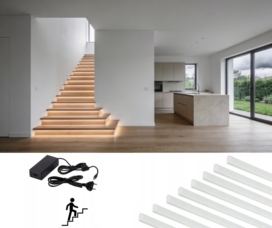 Komplet 8x Led lišta na schody Led schodišťové osvětlení Na Míru 4500K