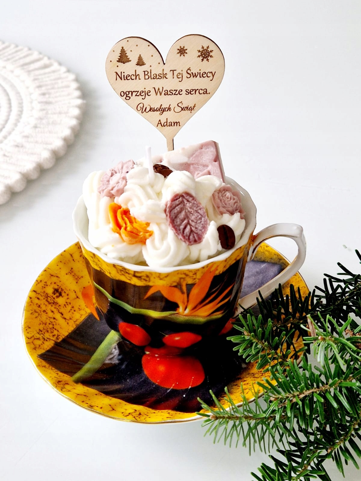 Sójová svíčka s gravírováním v Šálku dárek Svatá svatba narozeniny jmeniny